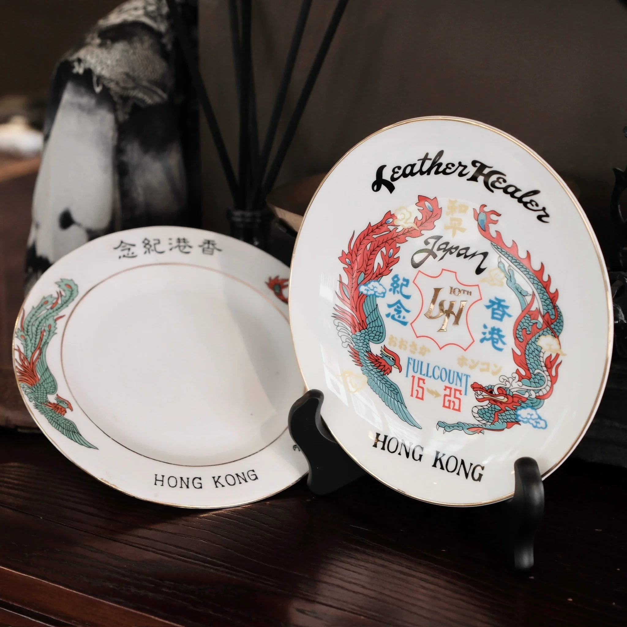 2000LH LEATHER HEALER x FULL COUNT Dragon & Phoenix Souvenir Jacket & Souvenir Porcelain Plate Set - Image 13