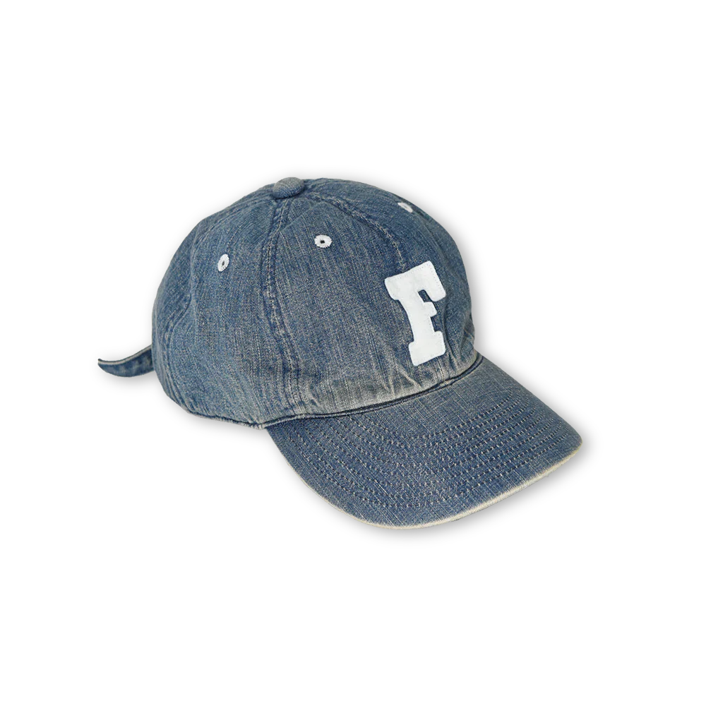 6843HW - 6Panel Denim Baseball Cap 'F' Patch Vintage Wash - Image 4