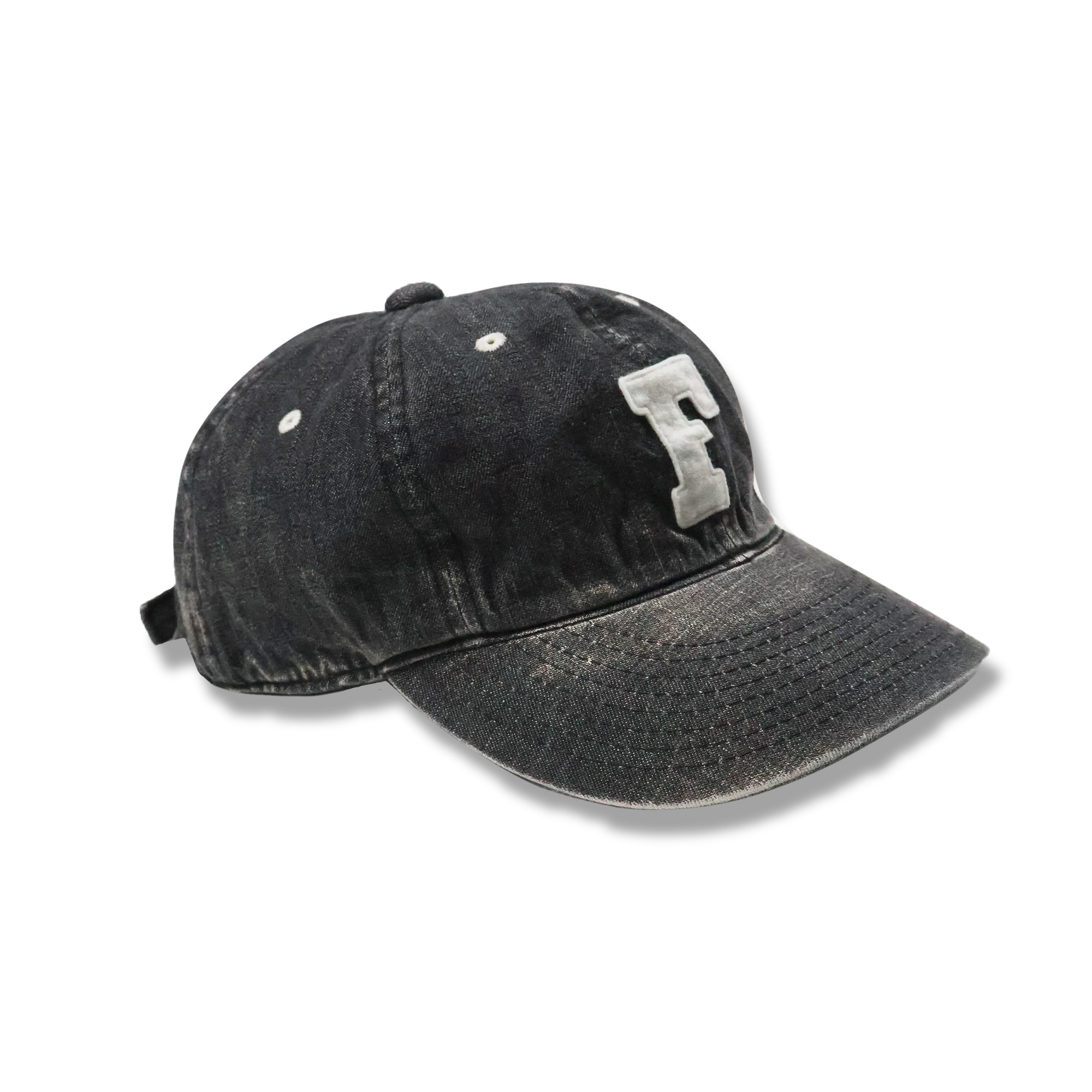 6843HW - 6Panel Denim Baseball Cap 'F' Patch Vintage Wash - Image 7