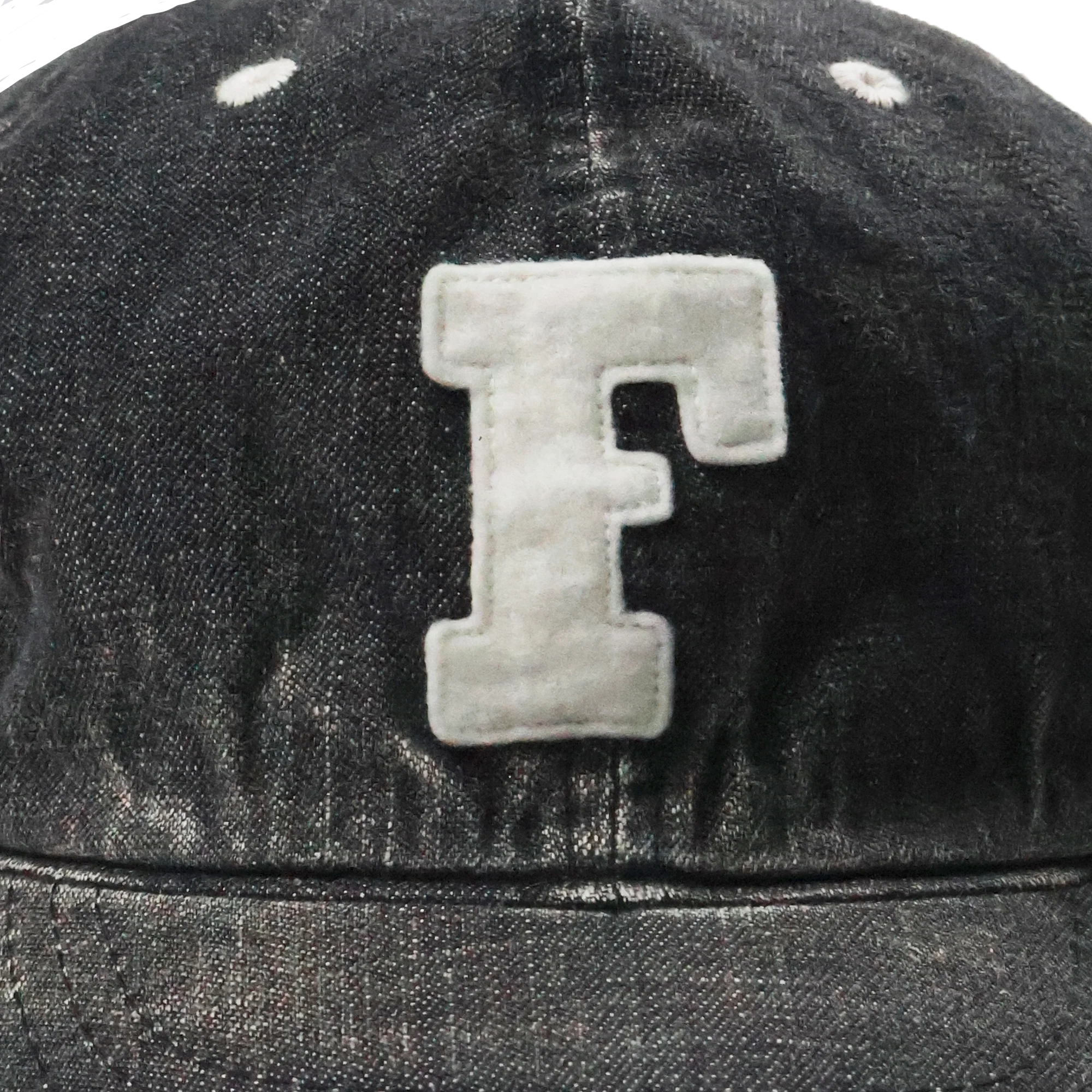6843HW - 6Panel Denim Baseball Cap 'F' Patch Vintage Wash - Image 9